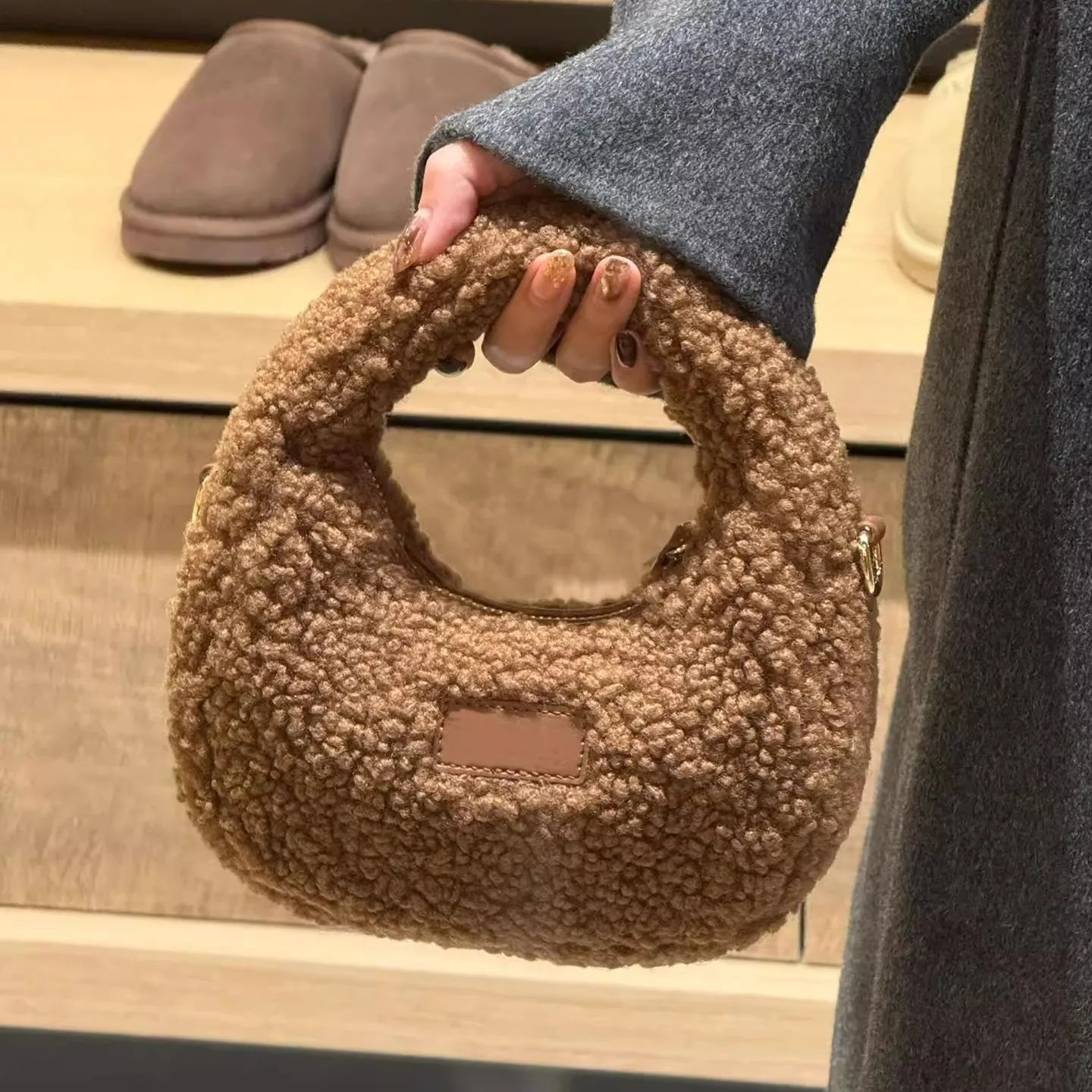 Half Moon Bag Suede - Halve Maan Ontwerp Lamswol Handtas Clutch