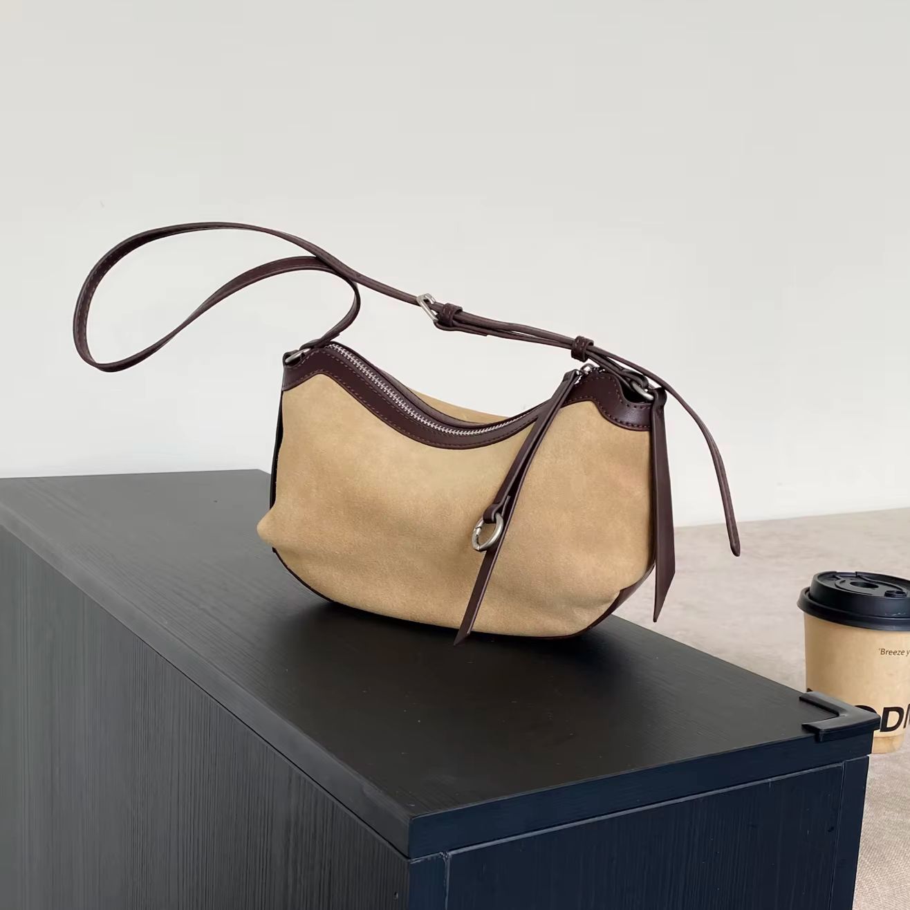 Half Moon Bag Suede - Matte Suède Echt Lederen Hobo Tas