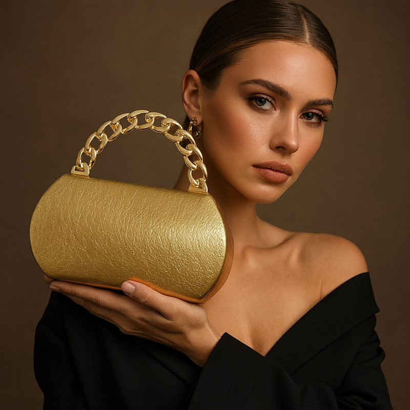 Luxury Bags Vendor - Luxe Gouden Metalen Gesp Box Clutch