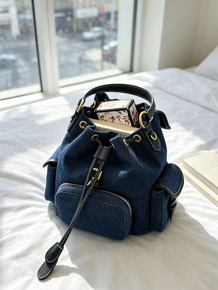 Luxury Bags Blue - Denimblauwe damesrugzak 2026 Nieuwe luxe handtas