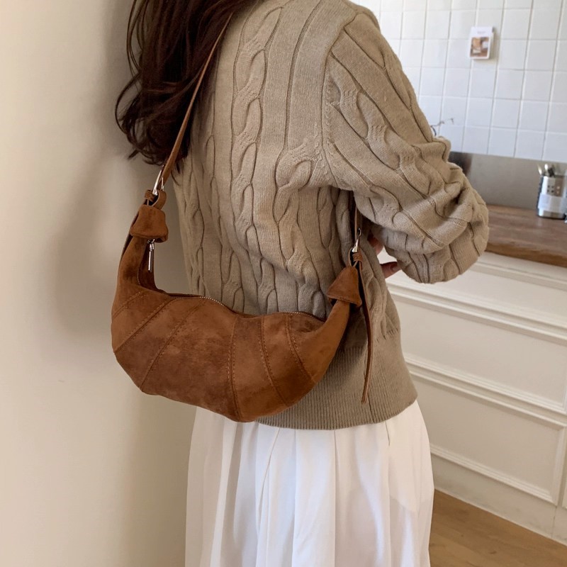 Half Moon Bag Suede - JIAERDI Retro Effen Kleur Suede Crossbody