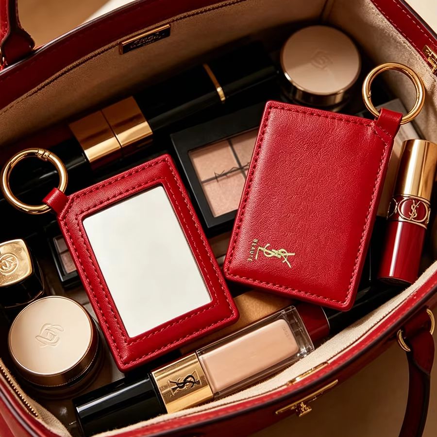 Luxury Bags Ysl - YSL Rode Lederen Vierkante Mini Zakspiegel