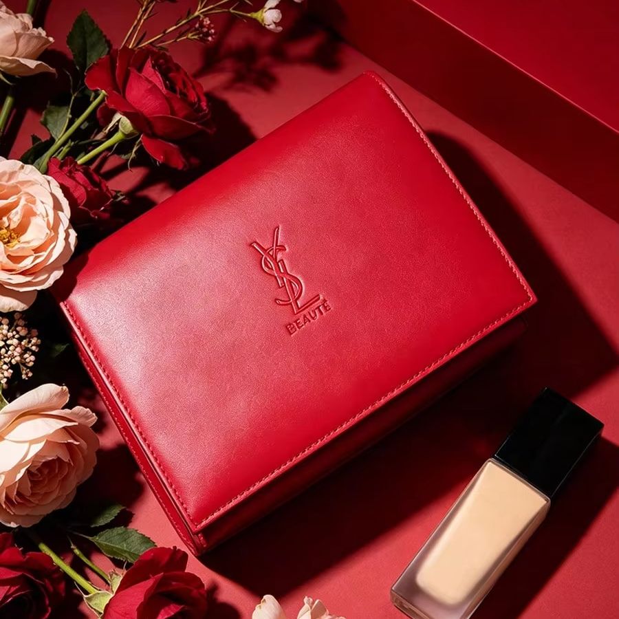Luxury Bags Ysl - YSL Rode Lederen Cosmetiktas met Drukknopen